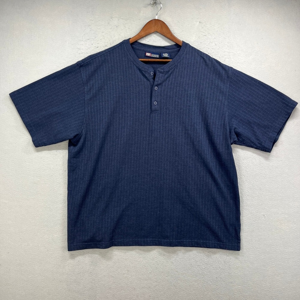 Vintage Faded Glory Henley Shirt Men 2XL Blue Ribbed Knit Casual Dadcore Y2K 90s